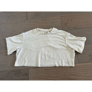 Divided Cropped Textured T-Shirt White Medium